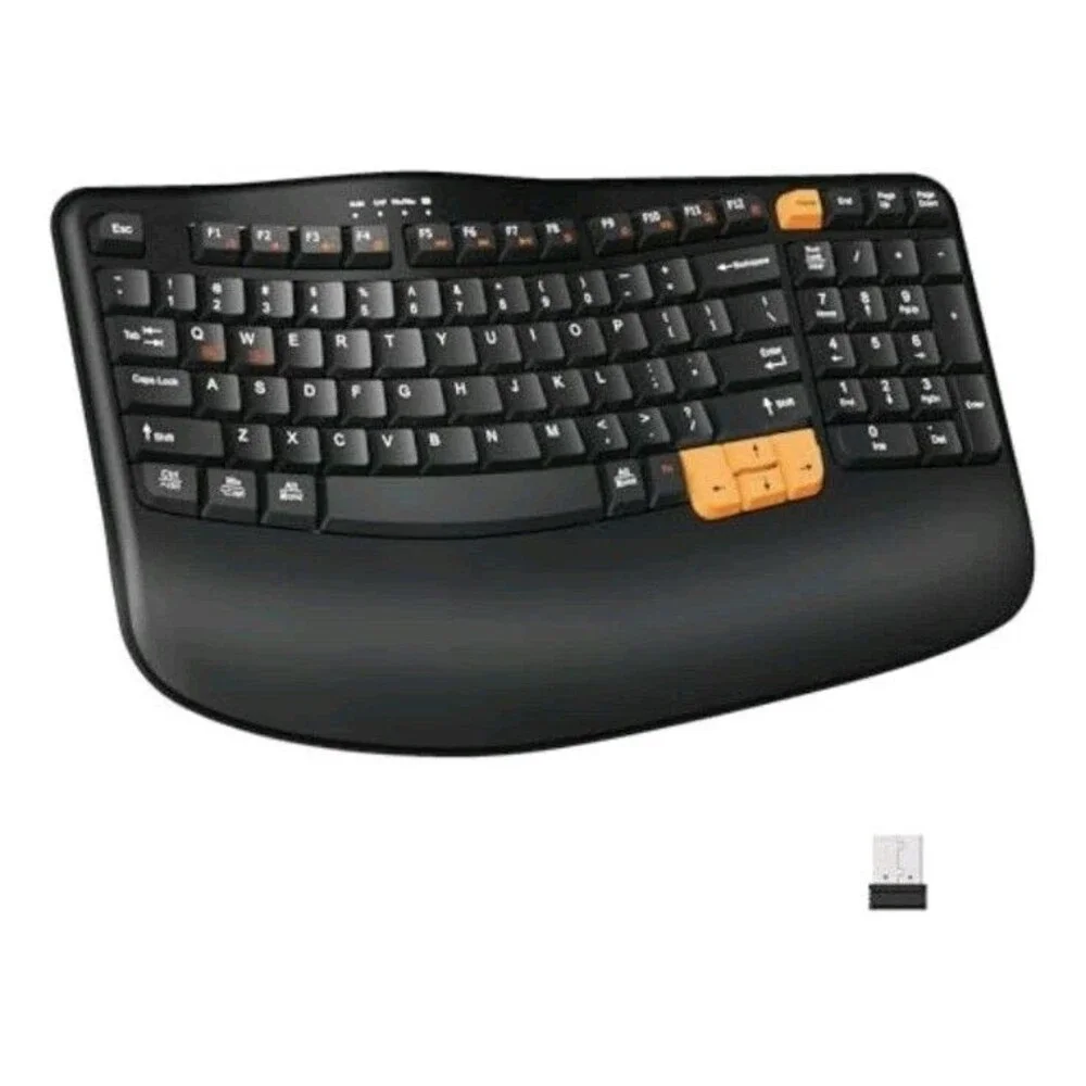 NEW EK33 Wireless Ergonomic Keyboard Mouse Combo 2.4G USB Wave Palm Rest SEALED